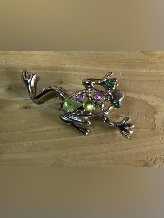 Unknown Jewelry - Vintage Silver Tone Frog Brooch